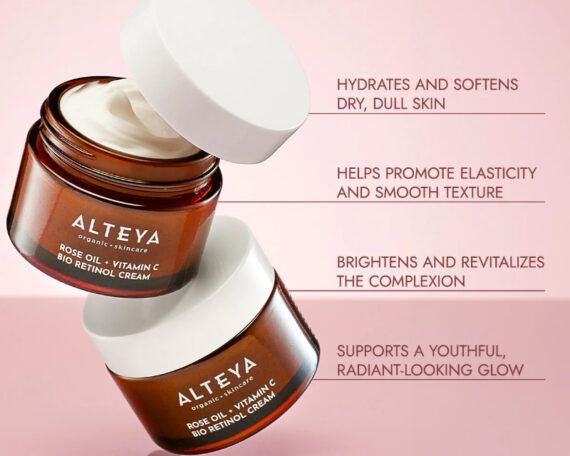 Ekoloģisks LUMINOUS ROSE BIO RETINOL sejas krēms - rožu eļļa + C vitamīns, 50 ml, ALTEYA - Image 2