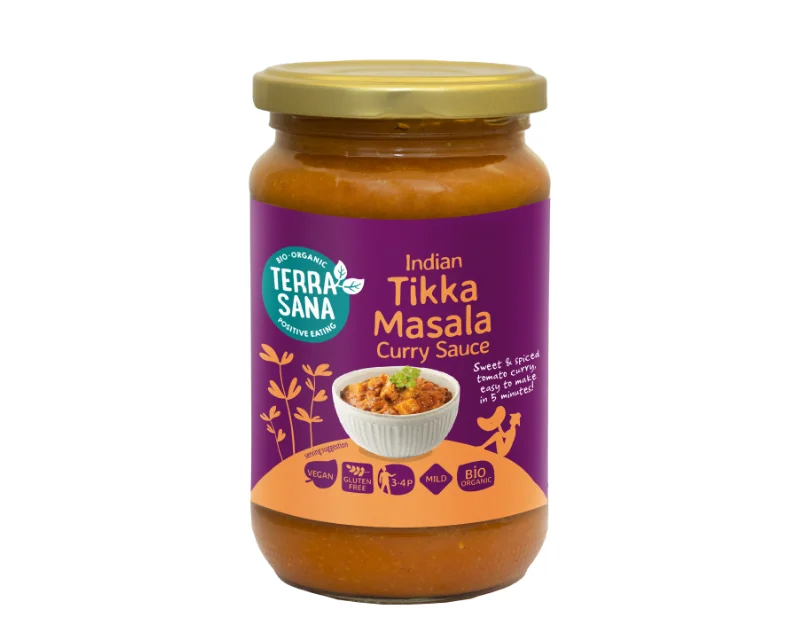 Bioloģiska indiešu karija mērce Tikka Masala Bioloģiska indiešu karija mērce Tikka Masala, 350 g, TERRASANA - Image 1