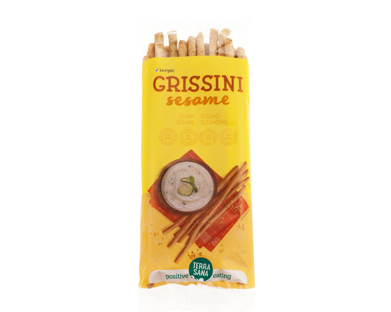 Bioloģiski grauzdiņi ar sezama sēklām Bioloģiski grauzdiņi ar sezama sēklām, Grissini Sesame, 125 g, TERRASANA - Image 1