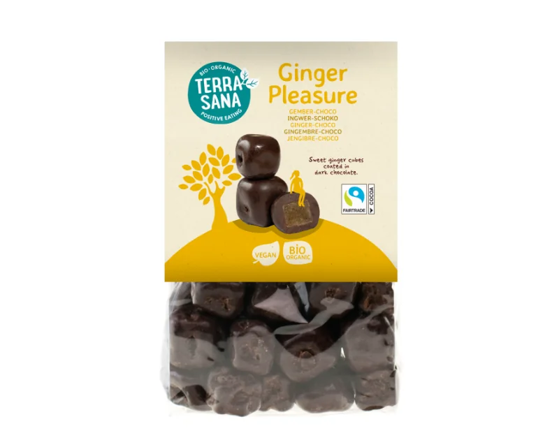 Bioloģiski ingvera gabaliņi šokolādē Bioloģiski ingvera gabaliņi šokolādē Ginger Pleasure, 150 g, TERRASANA - Image 1