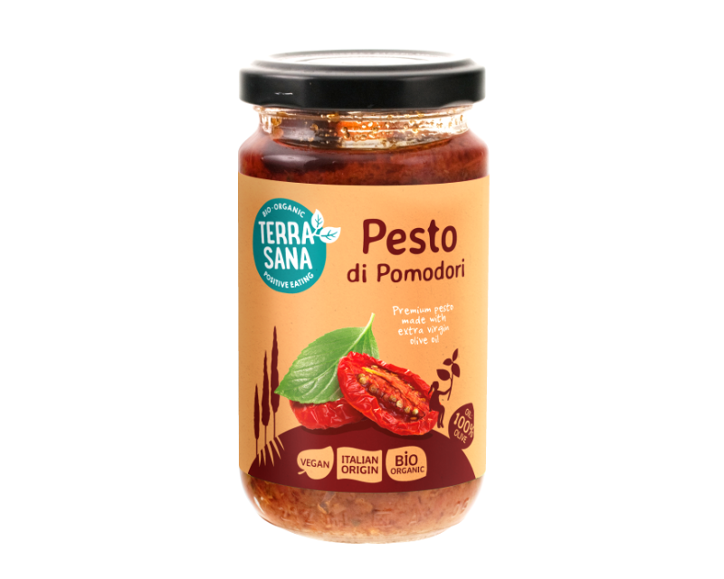 Bioloģisks saulē kaltētu tomātu pesto Bioloģisks saulē kaltētu tomātu pesto, 180 g, TERRASANA - Image 1